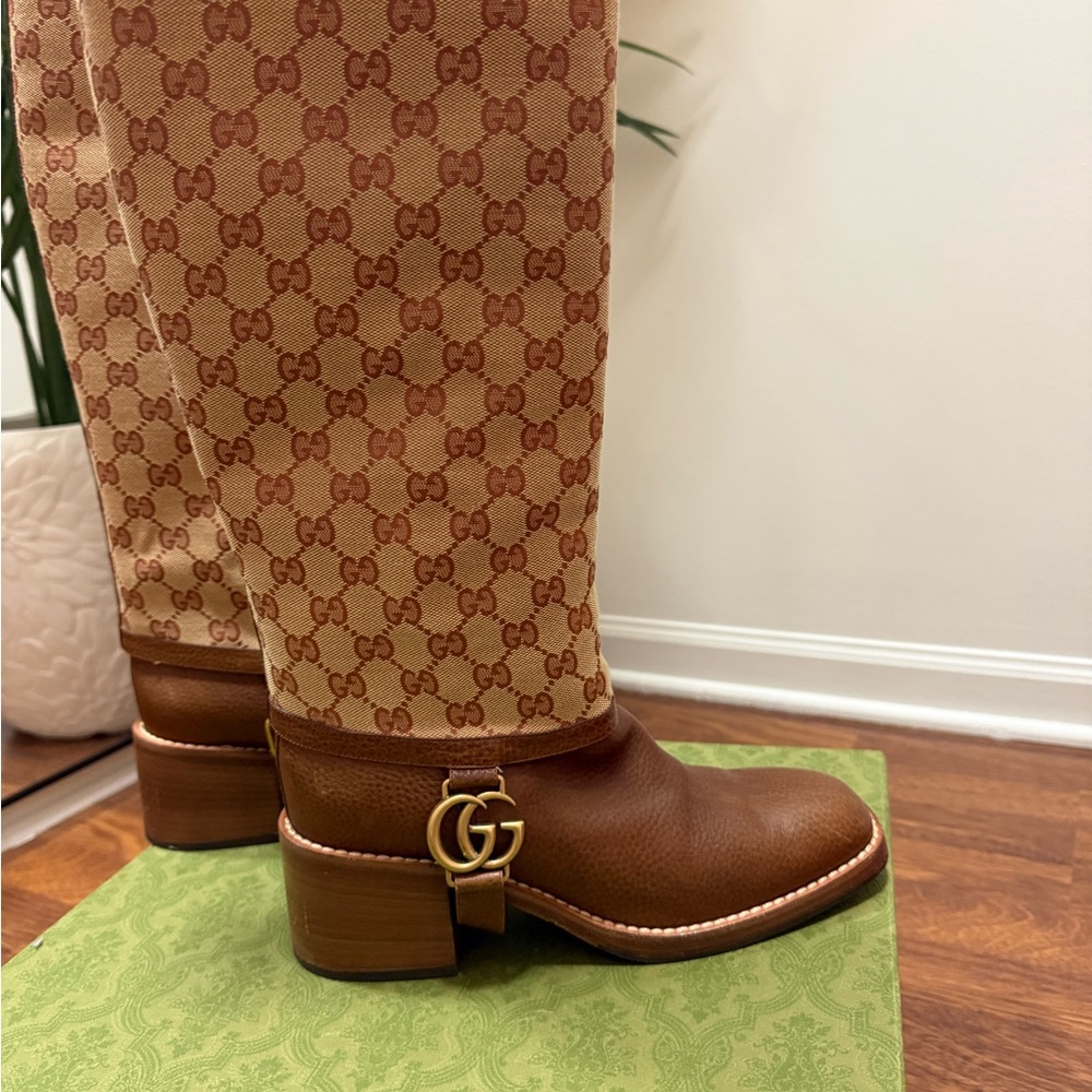 Gucci Tan and Brown GG Logo Boots